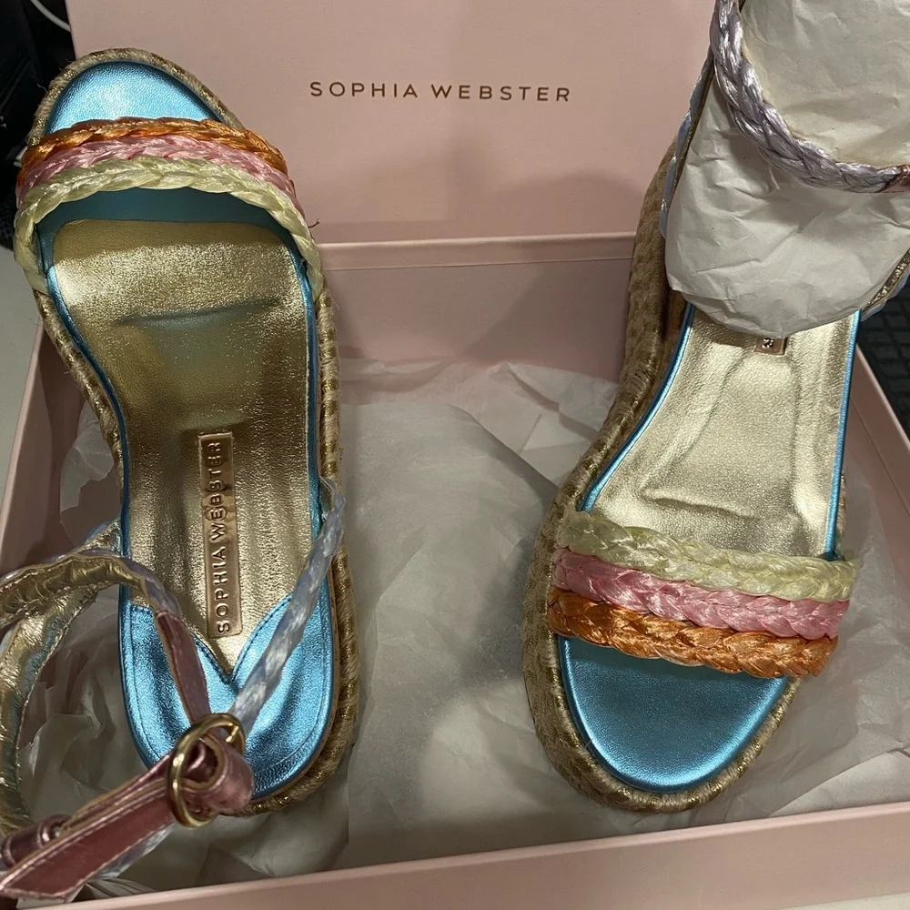 Sophia Webster Wedges Heels Ines Espadrille Metallic Cork Shoes 8 - Picture 6 of 12